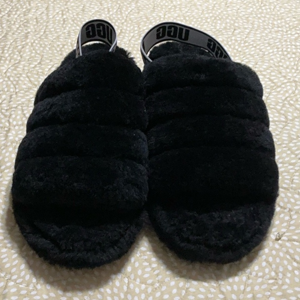 Ugg Women's Fluff Yeah Blk Comfort Slides Slippers Size 8 - Picture 5 of 13